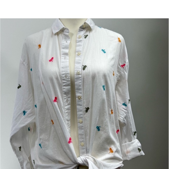 LOFT Cotton Embroidered Button Down Shirt Size Small - Picture 10 of 15